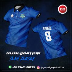 the sublimation team jersey is blue and has white letters on it, which spell out their name