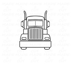 the front end of a semi truck in black and white, on a white background