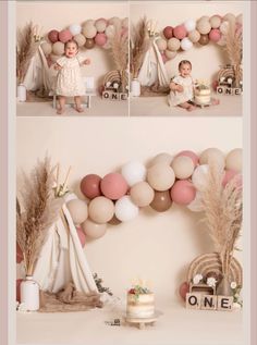 Boho First Bday Photoshoot, Boho First Birthday Cake Smash, Earthy First Birthday, Isn’t She Onederful Cake Smash, Brown And Pink Birthday Theme, Vintage First Birthday Photoshoot, Smash Cake Girl 1st Birthday Ideas, First Birthday Onederful, One Year Old Picture Ideas Studio