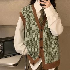 Classic Argyle Pattern Knitted Vest Sweater – Nada Outfit Land Light Academia Clothing, Preppy Aesthetic Outfits, Academia Clothing, Dark Academia Clothing, Outfit References, Vintage Cardigan Sweater, The Cardigans, Argyle Sweater Vest, Vest Sweater