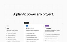 an image of a website page with the words, plan to power any project on it