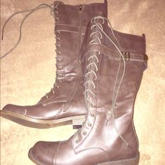 I Loved These So Much! Not Wide Calf. Small Imperfection On Instep Of Right Boot. Loose Thread. Came That Way. Just Fab Shoes, Justfab Shoes, Wide Calf, Lace Up Boots, That Way, Shoe Laces, Combat Boots, Evolution, Im Not Perfect