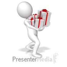 a person is holding presents in his hands with the words present media written on it