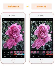 two iphones with the same image on them, one showing pink flowers and the other showing