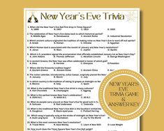 the new year's eve trivia game and answers page with an orange circle