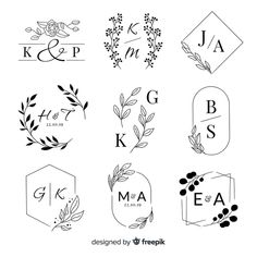 wedding monograms with flowers and leaves