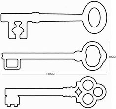 three different types of keys are shown in black and white, each with the same key shape