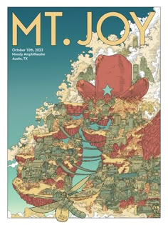 the cover to mt joy magazine, with an image of a giant red object in the middle