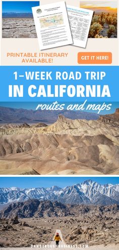 California Desert Landscapes. With Text Reading: The Perfect 7-Day California Desert Road Trip Itinerary.