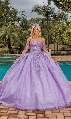 Lilac purple off the shoulder quinceanera a-line ball gown with sweetheart neckline. Elegant Purple Quinceanera Dress, Purple Gown For Quinceanera With Sweetheart Neckline, Purple Gown With Sweetheart Neckline For Quinceanera, Elegant Purple Quinceanera Dress With Sweetheart Neckline, Lavender Ball Gown For Quinceanera, Purple Gown For Quinceanera During Prom Season, Purple Princess Quinceanera Dress For Prom Season, Purple Ball Gown For Sweet 16, Purple Gown For Sweet 16 And Prom Season