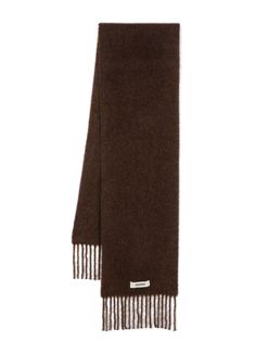 chocolate brown knitted construction brushed finish mélange effect rectangle shape fringed edge wraparound style Jacquemus Scarf, Thick Wool Scarf, Png Accessories, Collage Idea, Cute Scarf, Outfit Pieces, Luxury Scarf, Stone Island Clothing, Xmas Wishlist