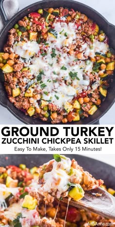 ground turkey zucchini and chickpea skillet is an easy dinner recipe