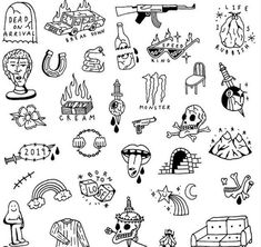 various tattoo designs are shown in black and white