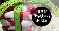 twelve days of christmas gift ideas for the 12 days of christmas, including gifts wrapped in red and green ribbons