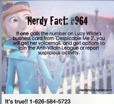 a business card with an image of a cartoon character holding a cup in one hand and the words nerdy fact on the other