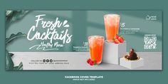 an advertisement for fresh cocktails with strawberries