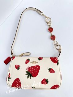 #ad Premium NWT Coach Nolita 19 With Wild Strawberry Print CH533 + Free Chain, Fashion Women's Bags Coach Strawberry Bag, Coach Nolita 19, Coach Nolita, Nolita 19, Fruit Bag, Wild Strawberry, Wild Strawberries, Strawberry Print, Chain Fashion