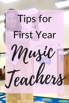 a woman in a white shirt and yellow skirt with the words tips for first year music teachers