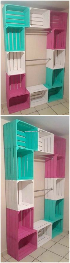 two pictures of the same shelf in different colors