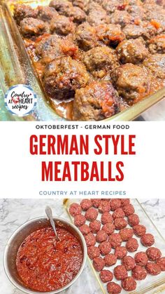 german style meatballs in a casserole dish and on a plate with sauce