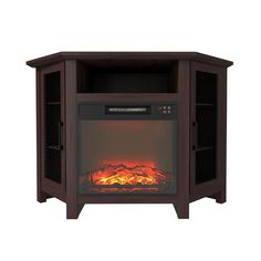 an electric fireplace heater with the door open