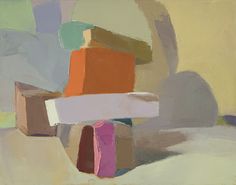 an abstract painting with different colored blocks on the bottom and one block in the middle