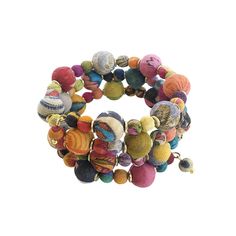 multicolored beaded bracelets on white background