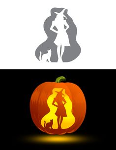 a pumpkin with an image of a woman and cat on it