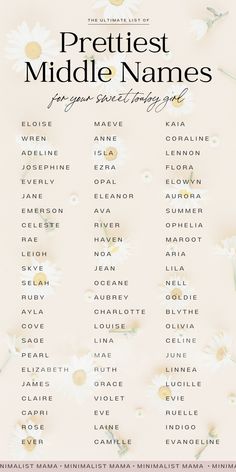 the greatest middle names poster with daisies and flowers in white, on a beige background