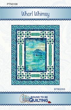 a blue and green quilt with the words, whol whimsy on it