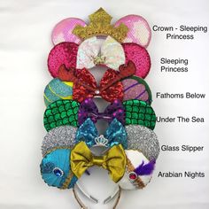 Character Ears | New No Bow Styles | Jane Galaxy Princess, Sleeping Princess, Peppermint White, Poison Apple, Grape Soda, Black Grapes, Poison Apples, Enchanted Rose, White Unicorn