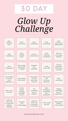 30 Day Glow Up Challenge, Vision Board Book, Glow Up Challenge, Self Care Bullet Journal, Day Glow, Vie Motivation, Self Confidence Tips, Confidence Tips, Glow Up Tips