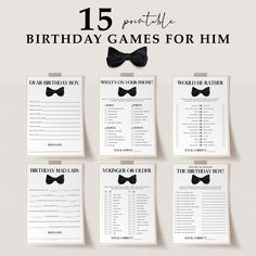 birthday games for him with bow ties on them