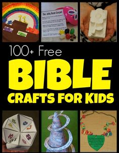 a collage of bible crafts for kids with the words, 100 free bible crafts for kids