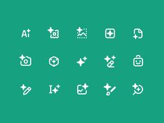 the icons are white on a green background