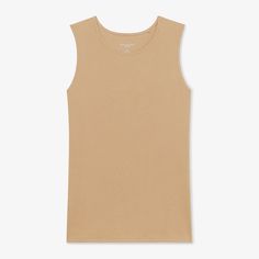 Made from super-soft, hand-picked Peruvian Pima cotton, this fine-ribbed, sleeveless tank features a high neckline and a tailored fit that makes it perfect for tucking. Beige Sleeveless Cotton Tank Top, Beige Cotton Sleeveless Tank Top, Classic Ribbed Sleeveless Vest, Classic Sleeveless Ribbed Top, Beige Sleeveless Tank Top For Loungewear, Classic Fitted Beige Tank Top, Classic Solid Color Tank Top For Spring, Classic Seamless Tank Top, Classic Ribbed Tank Top For Spring