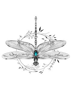 a black and white drawing of a dragonfly