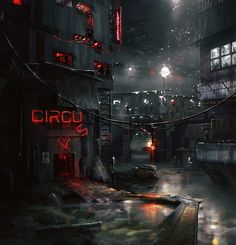 an image of a city at night with neon lights