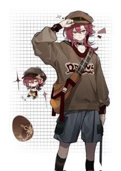 an anime character with red hair holding a guitar