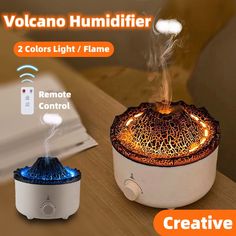 Flame Humidifier, Night Light Lamp, Light Orange, Essential Oil Diffuser, Oil Diffuser