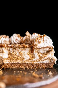 a piece of cake sitting on top of a wooden table