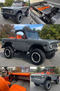 This Bronco is Dek'd Out! Repainted in gray and finished with an orange interior, this 1971 Ford Bronco was completed in 2023 by Dek'd Out Customs. Powered by a Gen 3 Coyote 5.0-liter V8 engine mated to a 10-speed automatic transmission with 4-wheel drive, this custom will be crossing the block with No Reserve, January 20-28 at WestWorld of Scottsdale. Custom Ford Bronco, Ford Bronco Custom, Ford Truck Models, Bronco Classic, Bronco Custom, Old Bronco, Futuristic Vehicles