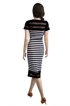 Black & White Stripes High neckline Velvet/Sheer striped top/bottom Pencil dress Fitted Dresses With Striped Hem For Spring, Chic Fitted Dresses With Striped Hem, Fitted Summer Dresses With Striped Hem, Elegant Summer Dress With Striped Hem, Spring Fitted Dress With Striped Hem, Elegant Striped Dress For Night Out, Elegant Spring Dresses With Striped Hem, Striped Stretch Dress For Night Out, Chic Striped Stretch Dress