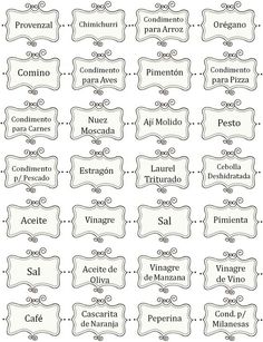 the labels for different types of wine in spanish and english, with names on them