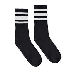 SOCCO I Black Socks with White Stripes I Made in USA Casual Black Knee-high Socks For Streetwear, Casual Striped Sports Socks, Trendy Black Sports Socks, Casual Black Knee-high Sports Socks, Black Crew Socks, Black And White Socks, Skate Store, Color Crew, Thick Socks