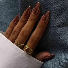 Amazon.com: 24PCS Press On Nails, Mirror Metal Stiletto Fake Nails, Almond Medium Shape, Stick on Nails, Glue on Nails False Nails (Bronze) : Beauty & Personal Care Spirit Fingers, Jazz Hands, September Nails, Smink Inspiration, Makijaż Smokey Eye, Metallic Nails, Ink Ideas, Neutral Nails, Brown Nails