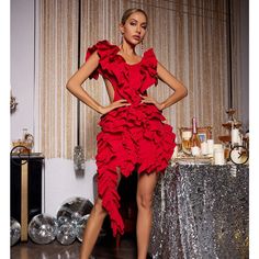 Feel Beautiful And Confident In This Margie Cutout Ruffle Tiered Dress. The Luxurious Red Fabric Will Make You Stand Out, While The Cutout Design And Intricate Tiers Offer A Unique, Stylish Look. You'll Be Sure To Make A Statement And Feel Glamorous! Material: 100% Polyester Stretch Factor: Low Stretch Clean: Gentle Machine Wash Color May Vary Due To The Lighting On Images. The Product Images (Without Model) Are The Closest To The True Color Of The Product New With Tags, Never Worn Runs Small Ruffle Tiered Dress, Ruffles Dress, Moon Dress, Midi Dress Formal, Red Bodycon Dress, Long Bodycon Dress, Cutout Design, Feel Beautiful, Knee Dress