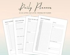 three daily planner pages with the words daily planner written on them in black and white