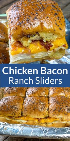 Collage of chicken bacon ranch sliders on Hawaiian rolls with text Chicken Bacon Ranch Sliders, Bacon Ranch Sliders, Ranch Sliders, Easy Slider Recipes, Sliders Recipes Chicken, Food Buffet, Chicken Sliders