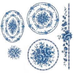 blue and white plates with floral designs on them